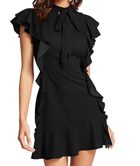 petite black dresses: vertical details black dress 