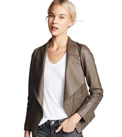 petite leather jacket: drape-front leather jacket 