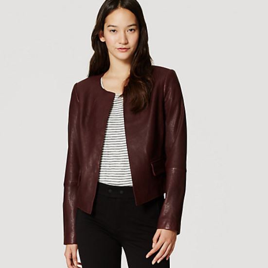 petite leather jacket: collarless leather jacket 