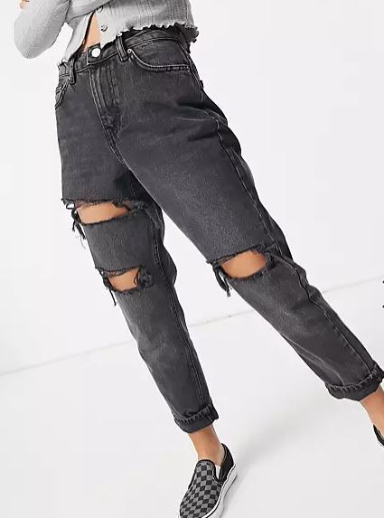 petite mom jeans: Petite Ripped Mom Jean
