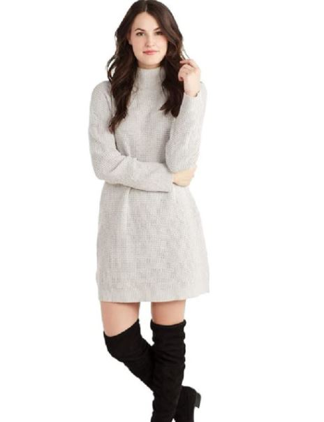 petite sweater dress: neutral color sweater dress