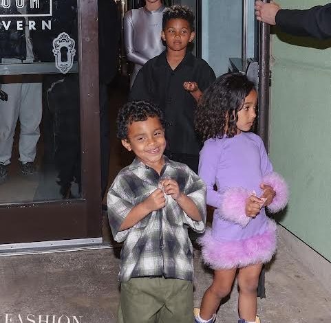 fashion-bomb-couple:-kanye-west-stepped-out-with-his-children-and-bianca-censori-in-a-metallic-silver-yzy-catsuit-for-easter-weekend