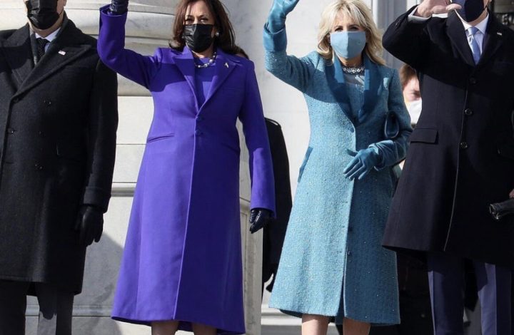 our-‘top-4’-vp-kamala-harris-looks-including-a-purple-christopher-rogers-coat,-a-blue-sergio-hudson-sequin-gown,-a-maroon-christian-siriano-suit,-&-a-gold-laquan-smith-sequin-top