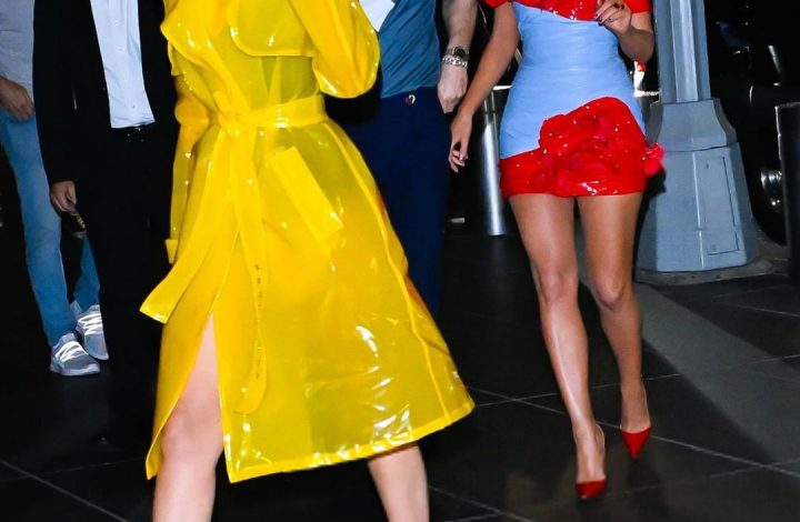 gigi-hadid-wore-a-yellow-laquan-smith-trench-jacket-with-blake-lively-in-balmain-to-the-‘deadpool-and-wolverine’-premiere