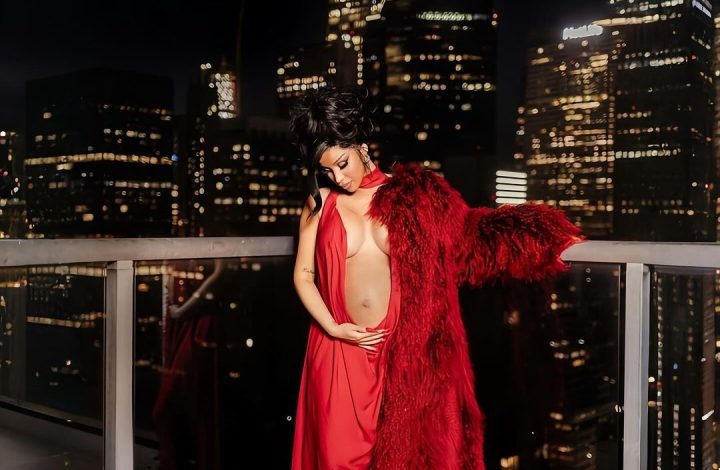 cardi-b-announces-3rd-pregnancy-wearing-red-fall-2024-prabal-gurung-fur-coat-and-gown!