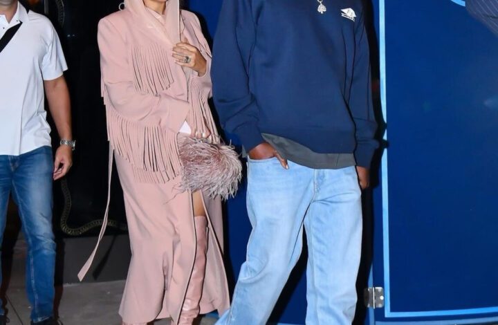 beyonce-wore-a-blush-pink-elie-saab-fringe-look-alongside-jay-z-in-a-navy-‘4040-club’-sweatshirt-with-louis-vuitton-x-timberland-boots-to-a-private-event